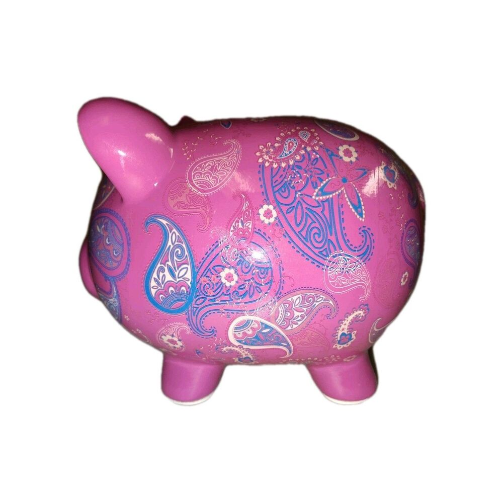 Vtg 2009 Large 8" Long Bright Pink Floral Ceramic Piggy Bank Target - Picture 4 of 9